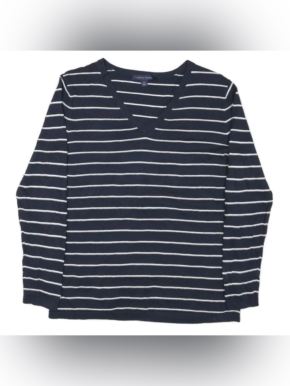 Tommy Hilfiger lightweight striped navy and white V-neck sweater size medium